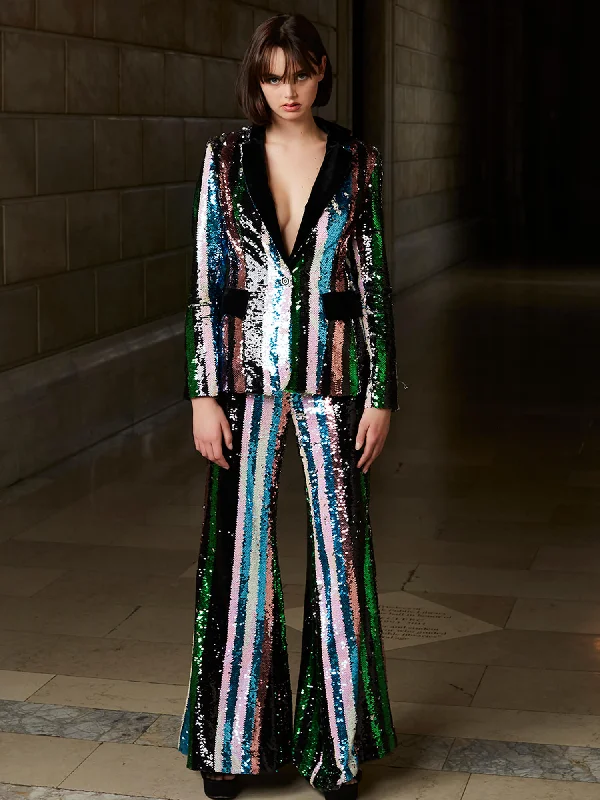 formal dresses for winter weddings with velvet and long sleeves --Multicolor Sequin V-Neck Pant Suit by Jovani M02942