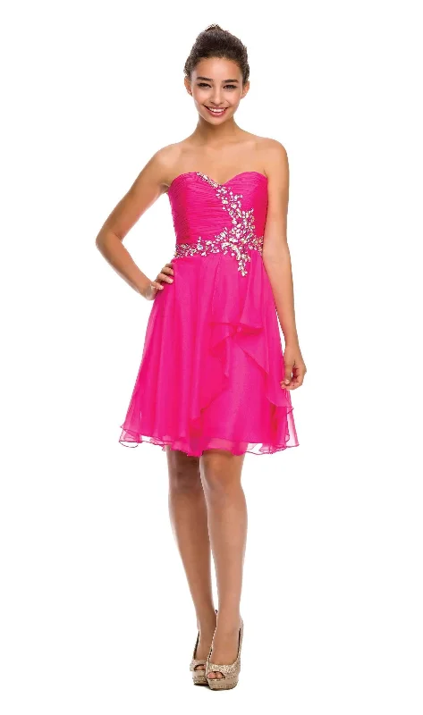 Graduation dresses with floral patterns for a fresh, spring look -Beaded Short Strapless Sweetheart Dress with Corset Back by Juliet 741