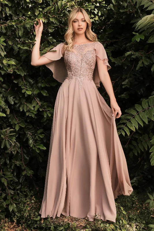 Gorgeous wedding guest dresses for a traditional church ceremony -Long Chiffon Capelet Dress by Cinderella Divine HT101