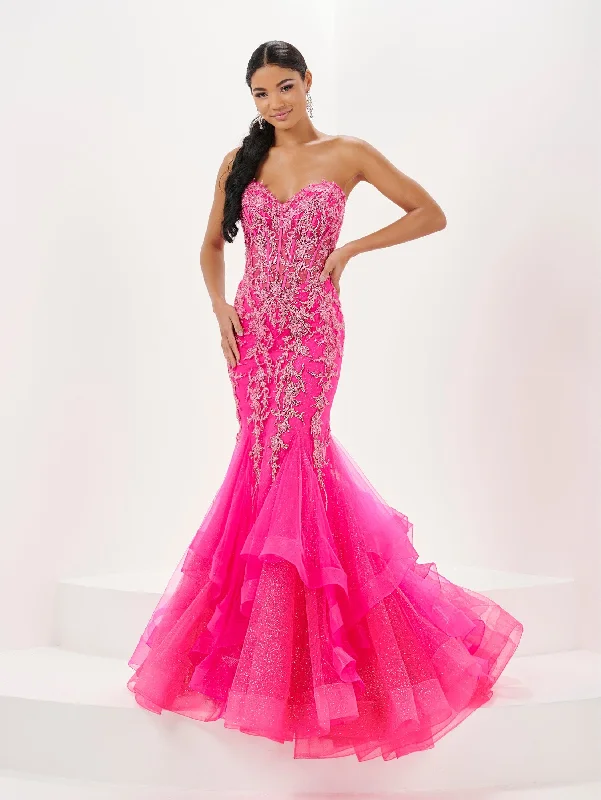 Chic cocktail dresses for wedding guest attire -Strapless Ruffled Mermaid Dress by Tiffany Designs 16057