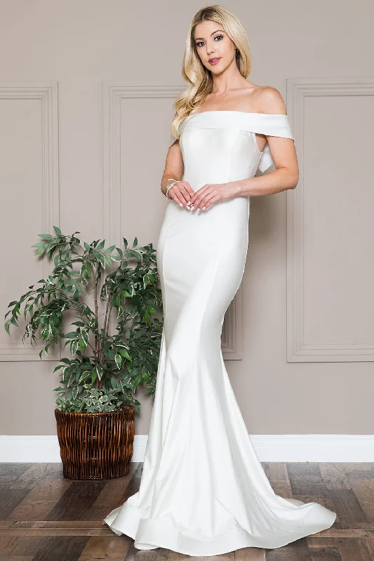 Bold wedding guest dresses in jewel tones for evening weddings -Lycra Off Shoulder Mermaid Dress by Amelia Couture 373