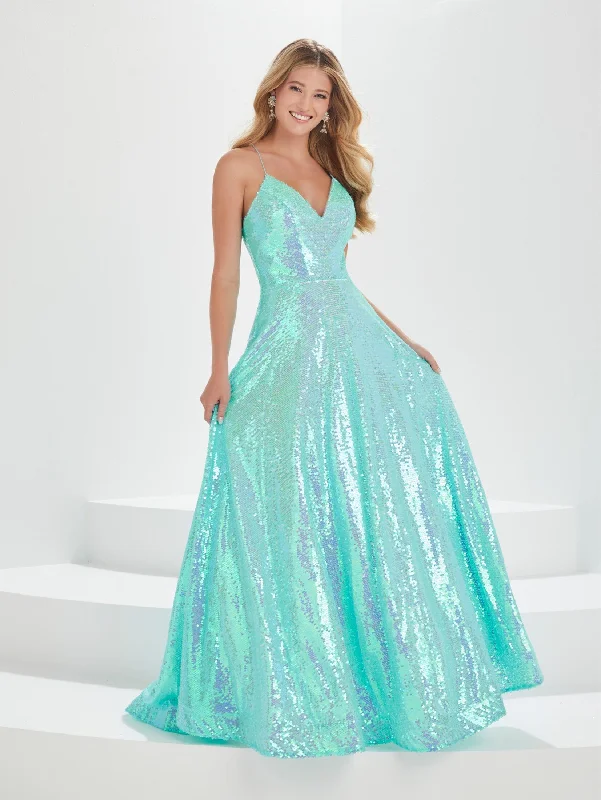 cocktail dresses with sequin skirts for party nights --Sequin Sleeveless A-line Gown by Tiffany Designs 16002