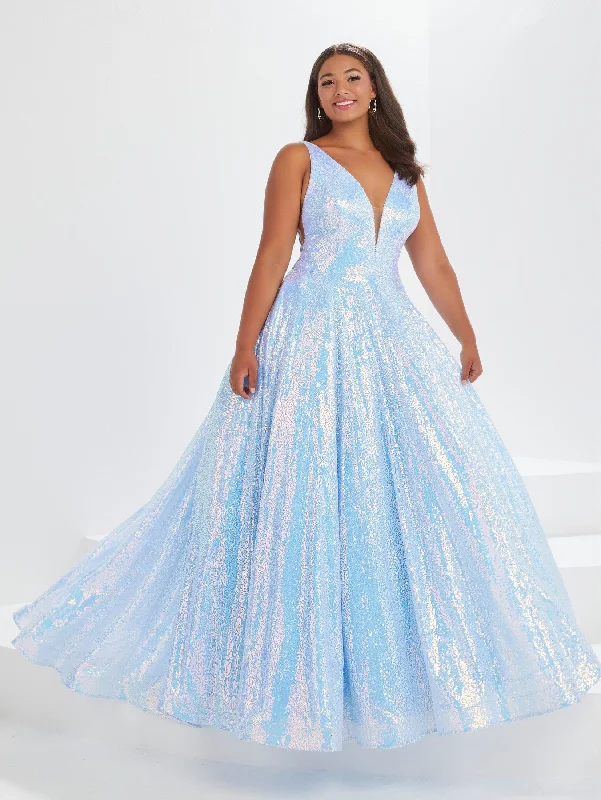 cocktail dresses with open shoulder designs for summer --Plus Size Sleeveless Sequin Gown by Tiffany Designs 16046