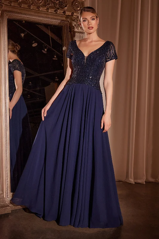 Stylish wedding guest dresses for daytime cocktail receptions -Chiffon Short Sleeve A-line Gown by Ladivine CL07