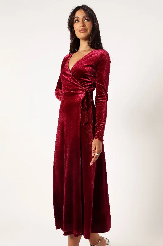 formal dresses for plus size women with A-line skirts --Darby Long Sleeve Midi Dress - Burgundy
