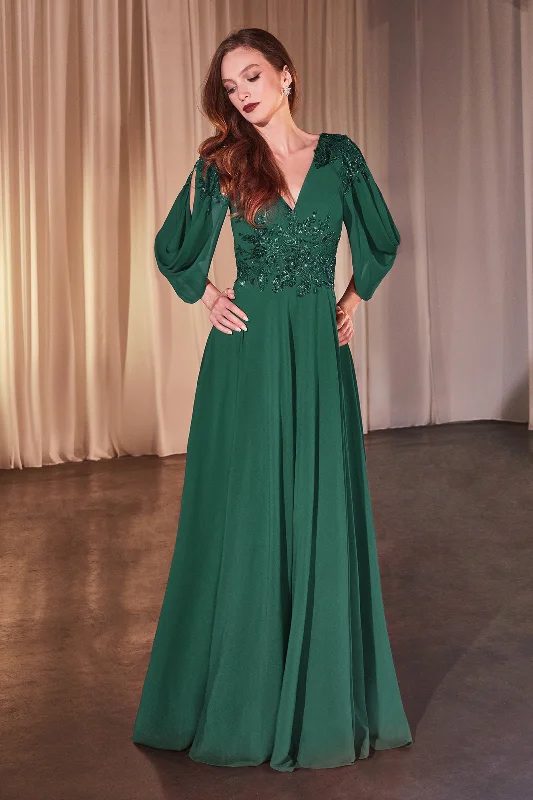 Elegant wedding guest dresses for traditional ceremonies -Chiffon Cowl Sleeve A-line Gown by Ladivine CDS508
