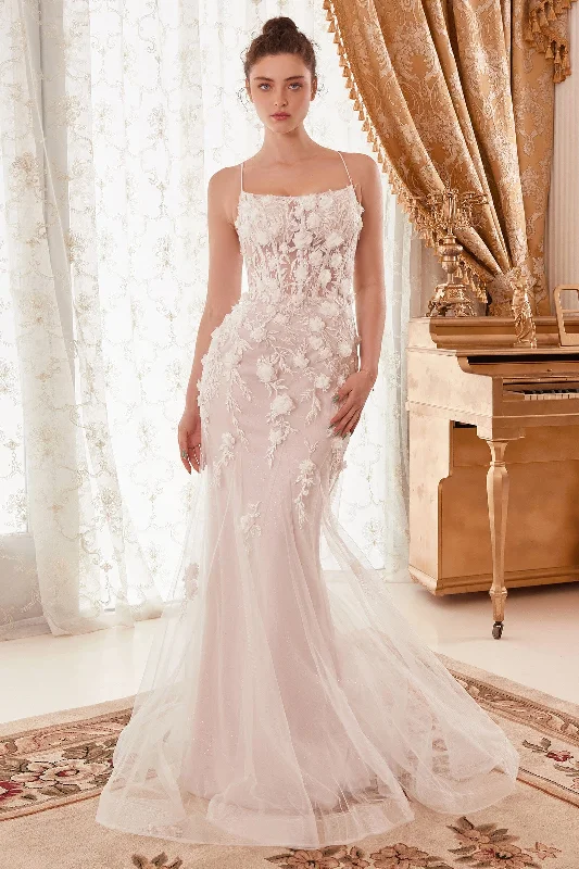 formal dresses in pastel colors for springtime events --3D Floral Applique Bridal Mermaid Dress by Ladivine WN310