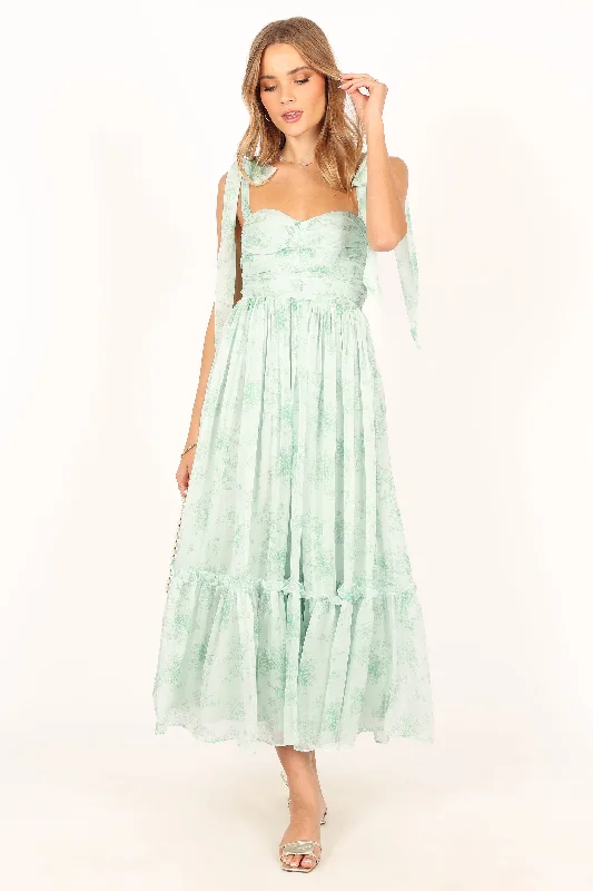 Boho wedding guest dresses for a laid-back vibe -Floret Midi Dress - Sage