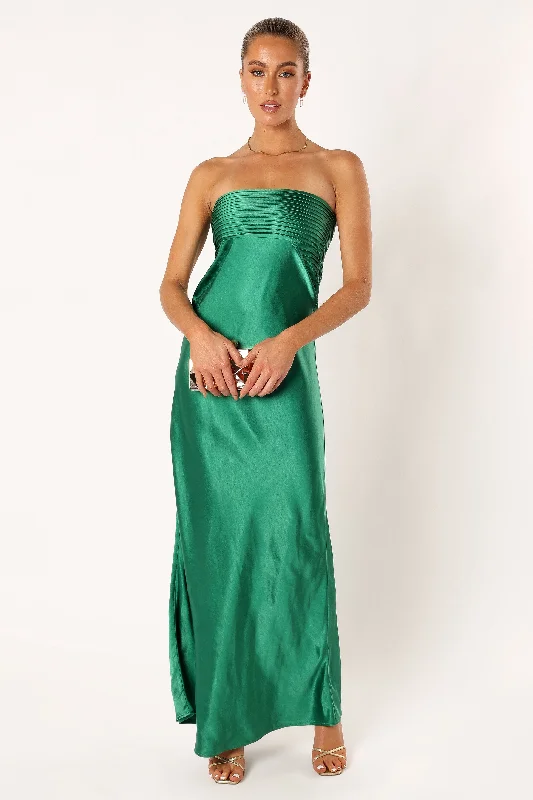 formal dresses with built-in shapewear for smooth figure --Adina Maxi Dress - Emerald