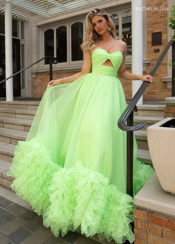 formal dresses for business galas with sleek designs --Organza Strapless Ruffled Gown by Rachel Allan 70820