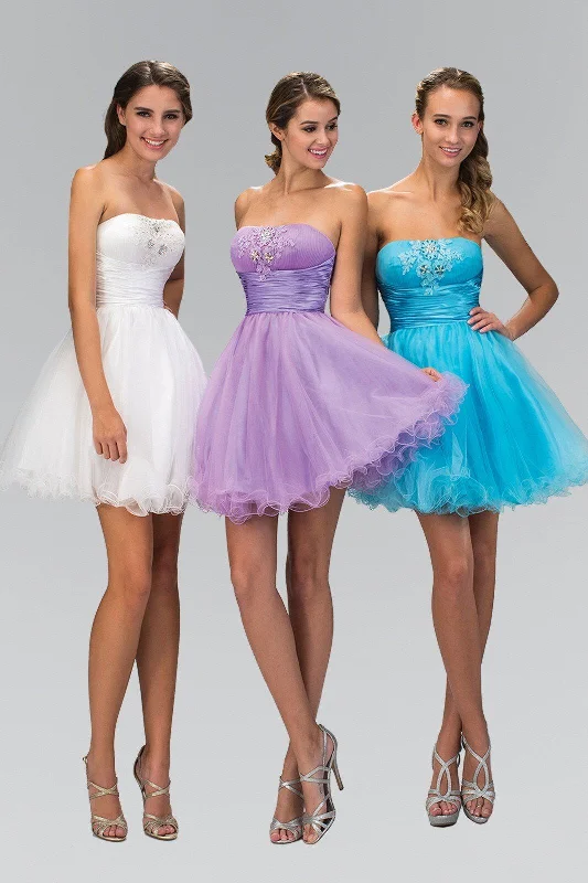 Graduation dresses with soft pastel colors for a fresh look -Short Ruffled Dress with Pleated Waistband by Elizabeth K GS1350
