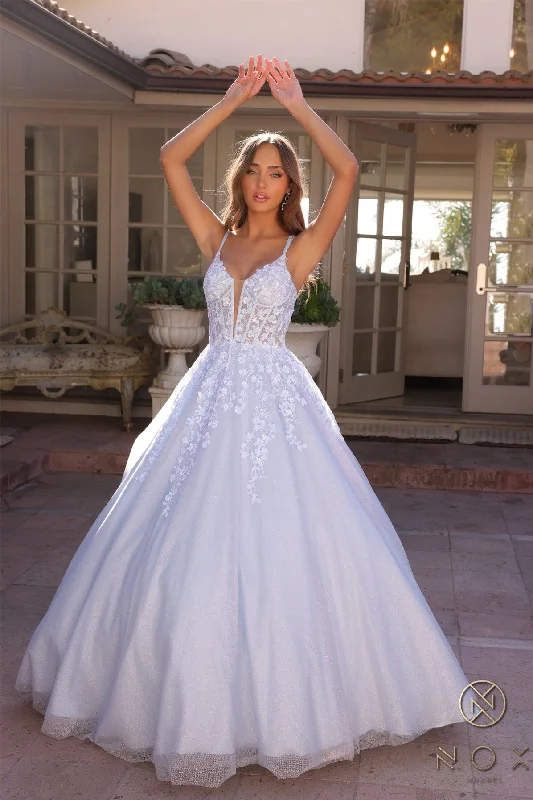 cocktail dresses with wrap skirts for adjustable fit --Floral Applique Sleeveless Ball Gown by Nox Anabel H1357