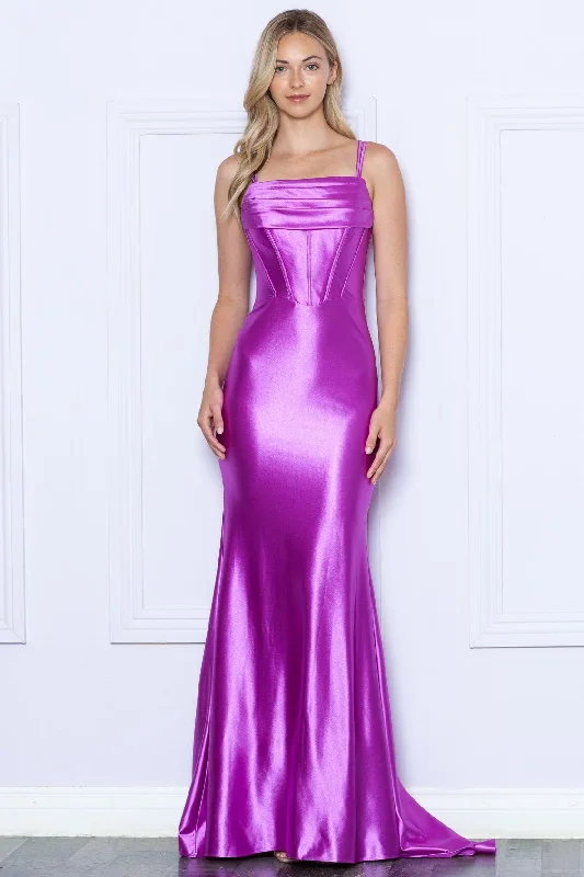 Wedding guest dresses for beach or destination weddings -Strappy Back Corset Mermaid Gown by Poly USA 9258