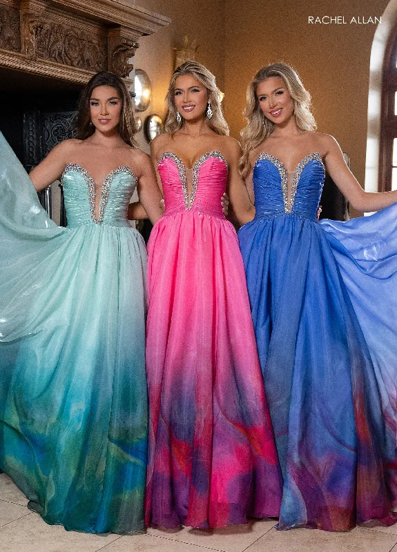 cocktail dresses with mesh sleeves for subtle coverage --Ombre Strapless A-line Slit Gown by Rachel Allan 70727