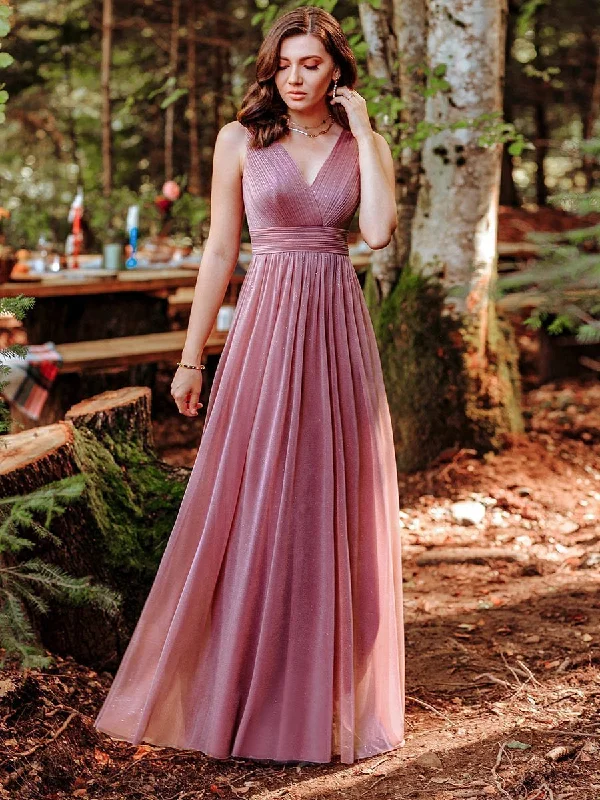 Designer party dresses for exclusive events -Double V Neck Floor Length Sparkly Wholesale Evening Dresses for Party