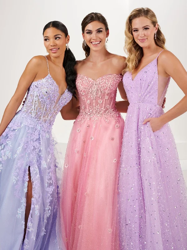 formal dresses for holiday balls with metallic accents --Floral Applique Sleeveless Slit Gown by Tiffany Designs 16056