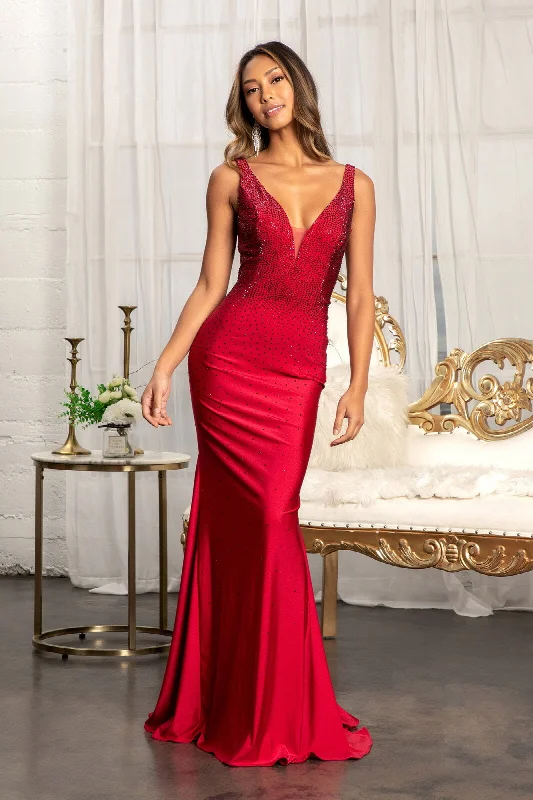 cocktail dresses with puffed sleeves for vintage flair --Beaded V-Neck Mermaid Dress by Elizabeth K GL3037