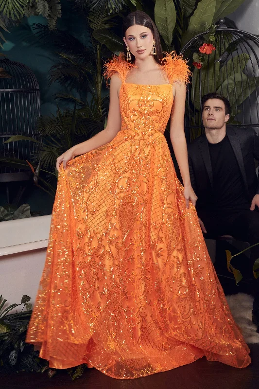 formal dresses with side slits for ease of movement --Sleeveless Feather Ball Gown by Ladivine KV1076