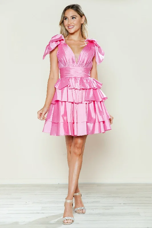 Beautiful cocktail dresses for bridesmaids -Taffeta Short Bow Ruffled Dress by Poly USA 9742