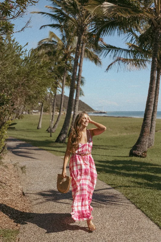 Bold statement dresses for trendy partygoers -Perle Maxi Dress - Pink Check