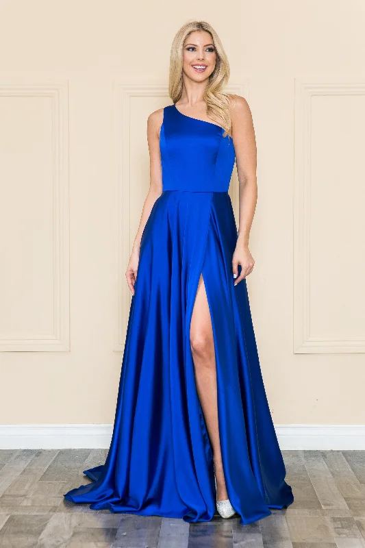 formal dresses for prom with sweetheart necklines --One Shoulder Charmeuse Gown by Poly USA 8912