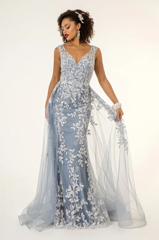 Wedding guest dresses for daytime events with a casual flair -Floral Embroidered Overskirt Gown by Elizabeth K GL1920
