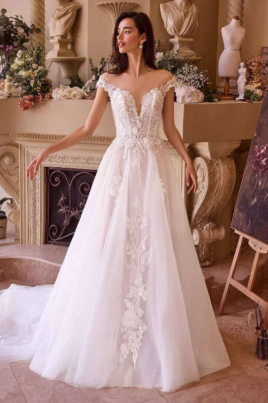 cocktail dresses with floral patterns for spring events --Applique Off Shoulder Bridal Gown by Ladivine WL038