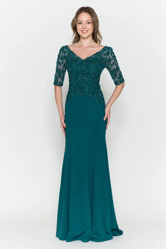 Affordable wedding guest dresses for every occasion and budget -Fitted Embroidered Bodice Bridal Dress by Poly USA 8560