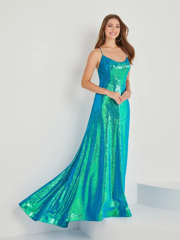 Wedding guest dresses with luxurious fabrics like satin and silk -Iridescent Sequin Sleeveless Gown by Tiffany Designs 16030