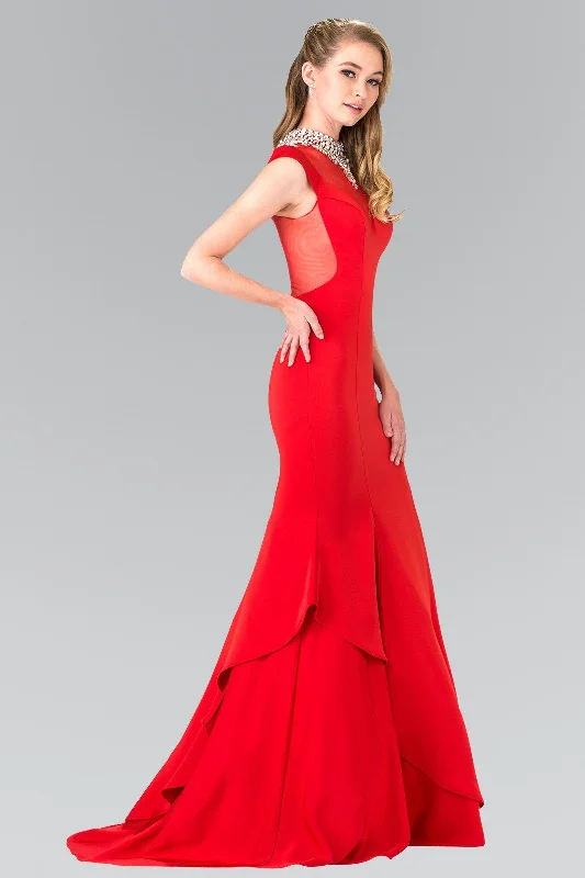 Classic black wedding guest dresses for timeless style -Long Illusion Mermaid Dress with Beaded Neck by Elizabeth K GL2242