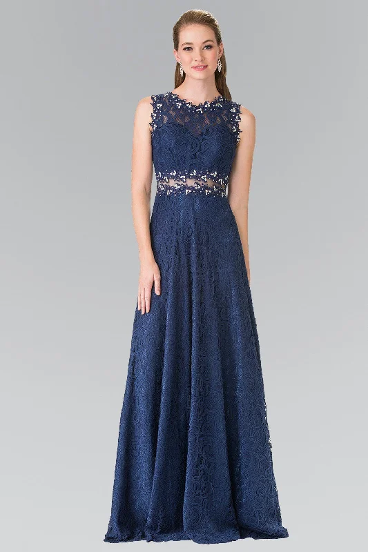 formal dresses with embroidered beadwork for luxury appeal --Floor Length Sleeveless Beaded Lace Dress by Elizabeth K GL1460