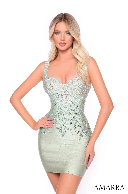Graduation dresses with a V-neckline for a flattering fit -Fitted Beaded Short Sweetheart Dress by Amarra 88023