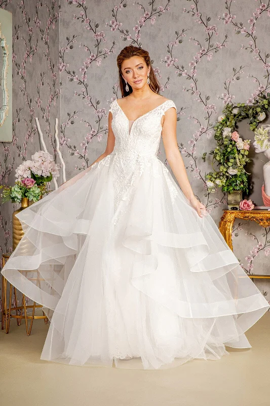 Elegant wedding guest dresses for traditional ceremonies -Cap Sleeve Tiered Layered Bridal Gown by GLS Gloria GL3341