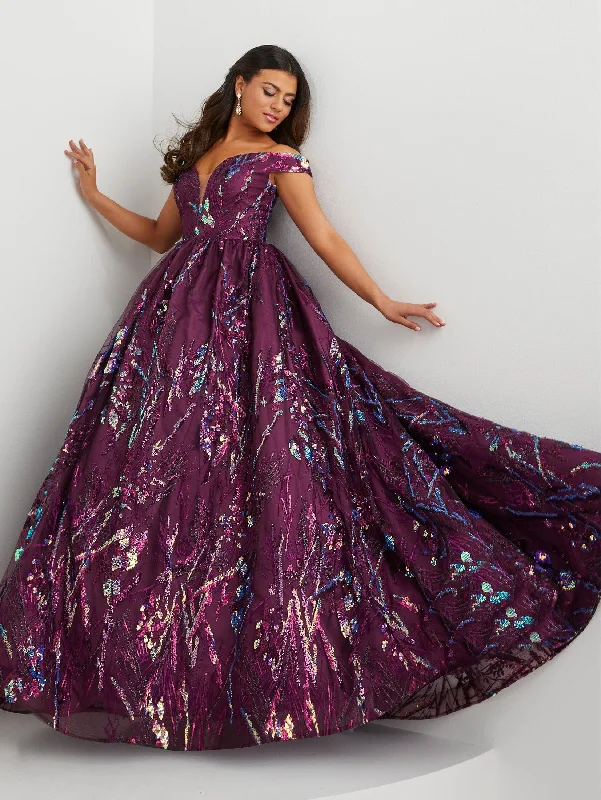 cocktail dresses with velvet bodices for winter glam --Sequin Print Off Shoulder A-line Gown by Panoply 14128