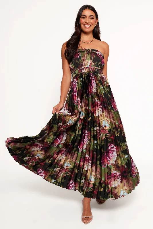 Wedding guest dresses for a beachside ceremony -Angelique Strapless Maxi Dress - Grey Blurred Floral