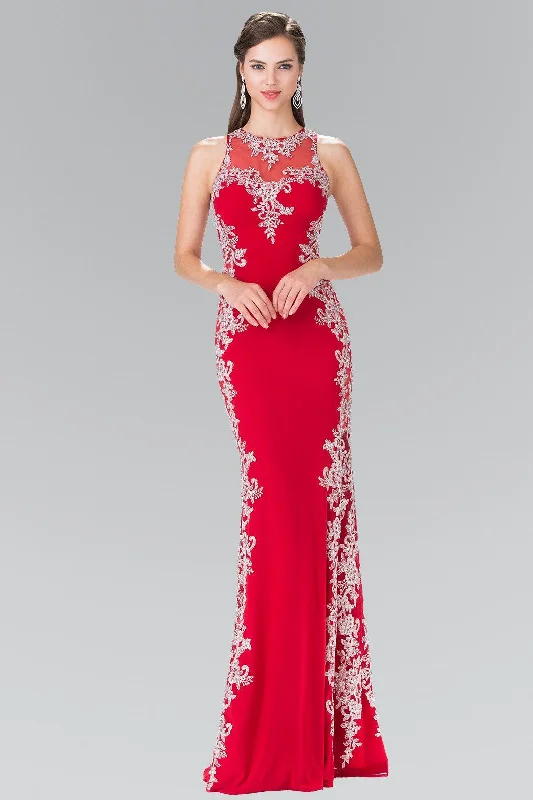 cocktail dresses with off-shoulder necklines for feminine charm --Long Illusion Dress with Open Back by Elizabeth K GL2320