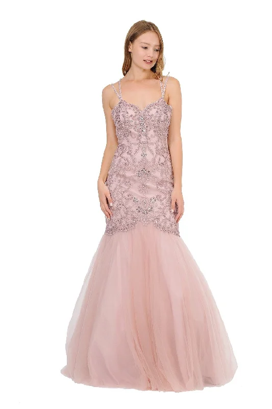 formal dresses for business galas with sleek designs --Long Trumpet Dress with Embellished Bodice by Poly USA 8352