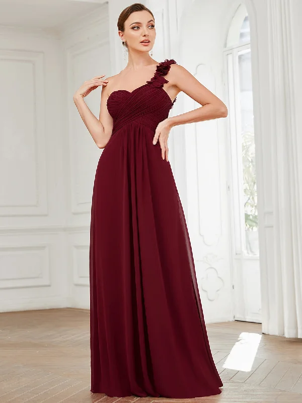 Classy cocktail dresses for fancy dinner parties -Maxi Long One Shoulder Chiffon Bridesmaid Dresses for Wholesale