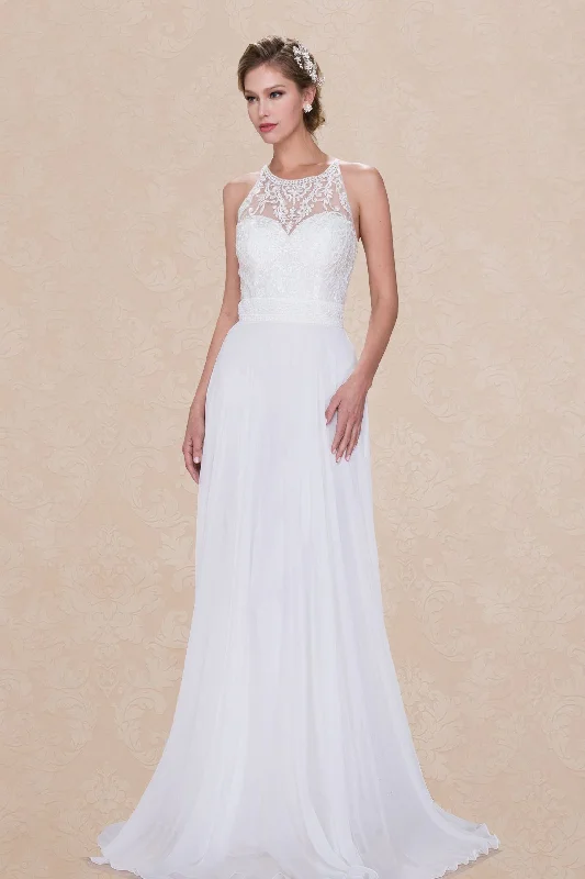 Best wedding guest dresses for destination weddings by the beach -Halter Lace Bodice Wedding Dress by Leonia Lee 711
