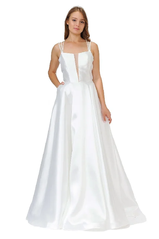 cocktail dresses with bow accents for feminine touch --Long Sleeveless Mikado Dress with Strappy Back by Poly USA 8476