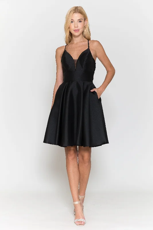 Comfortable graduation dresses with breathable materials -Short Mikado Pocket Dress by Poly USA 8698