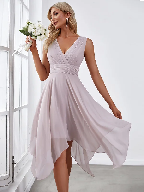 Ruffled party dresses for a playful look -Pretty Wholesale Knee Length Chiffon Bridesmaid Dress with Irregular Hem