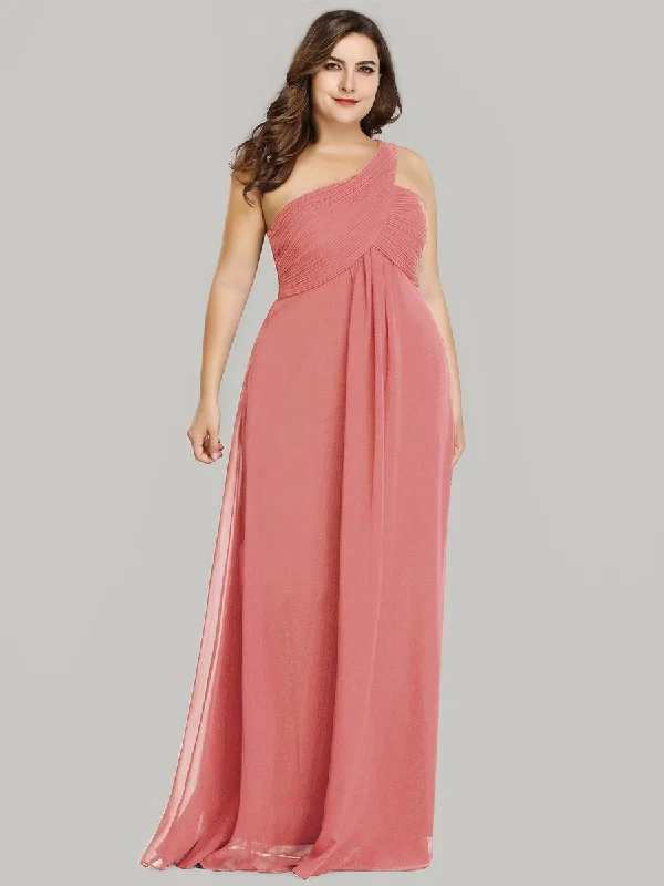 Perfect party dresses for holiday celebrations -One Shoulder Chiffon Ruffles Plus Size Long Evening Dresses