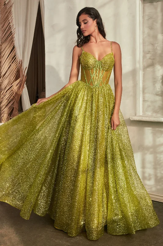 Wedding guest dresses with flattering A-line silhouettes for any occasion -Glitter Sleeveless Sheer Corset Gown by Ladivine CD832
