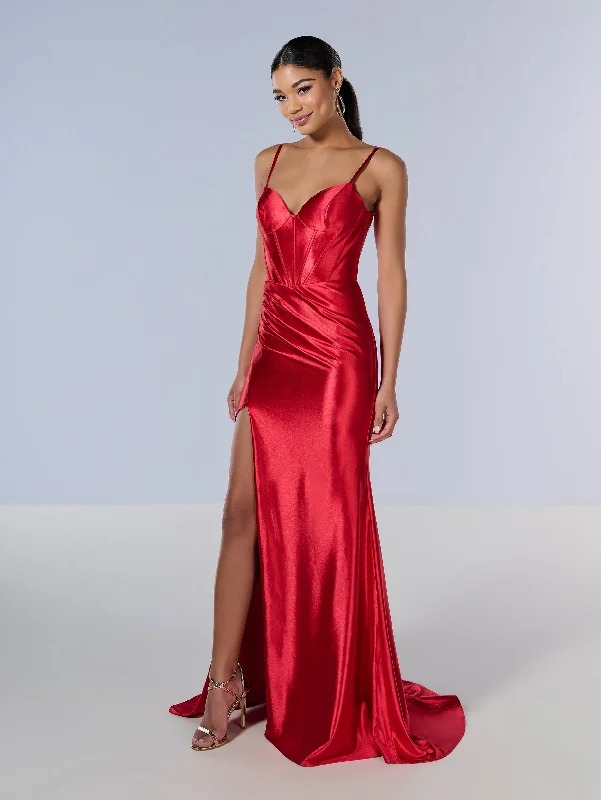 formal dresses for senior women with classic cuts --Jersey Sleeveless Slit Gown by Tiffany Designs 16177