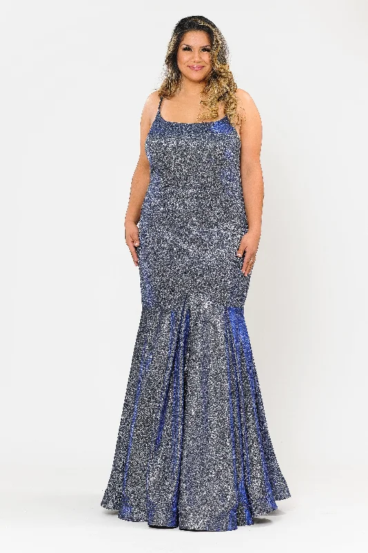 Elegant wedding guest dresses for destination weddings in the mountainsPlus Size Long Metallic Glitter Fitted Dress by Poly USA W1102