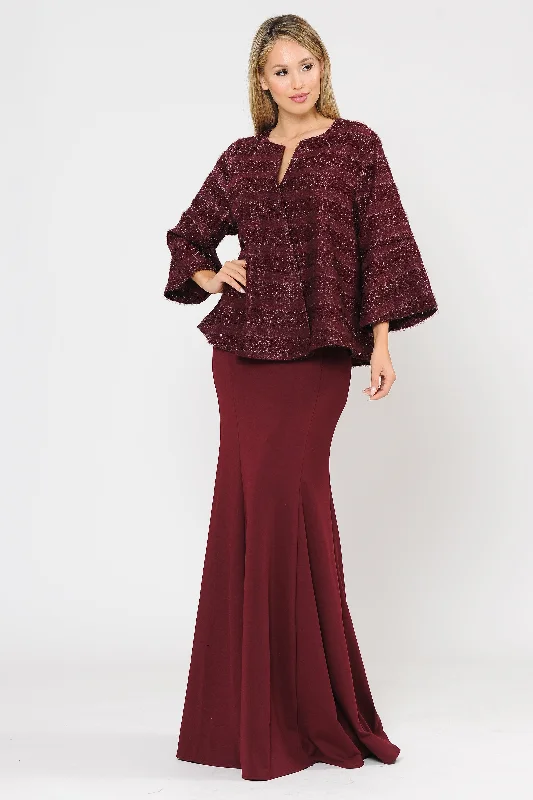 Wedding guest dresses for tropical beach weddings -Glitter Embellished Plus Size Evening Jacket by Poly USA JK1902