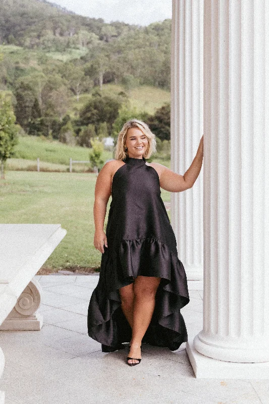 Graduation dresses with a halter neckline for a sophisticated style -Soren Halterneck Midi Dress - Black