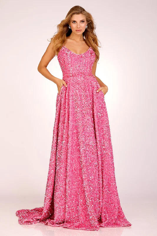 cocktail dresses with long sleeves for cooler weather --Sequin Velvet Sleeveless A-line Gown by Lucci Lu 1273