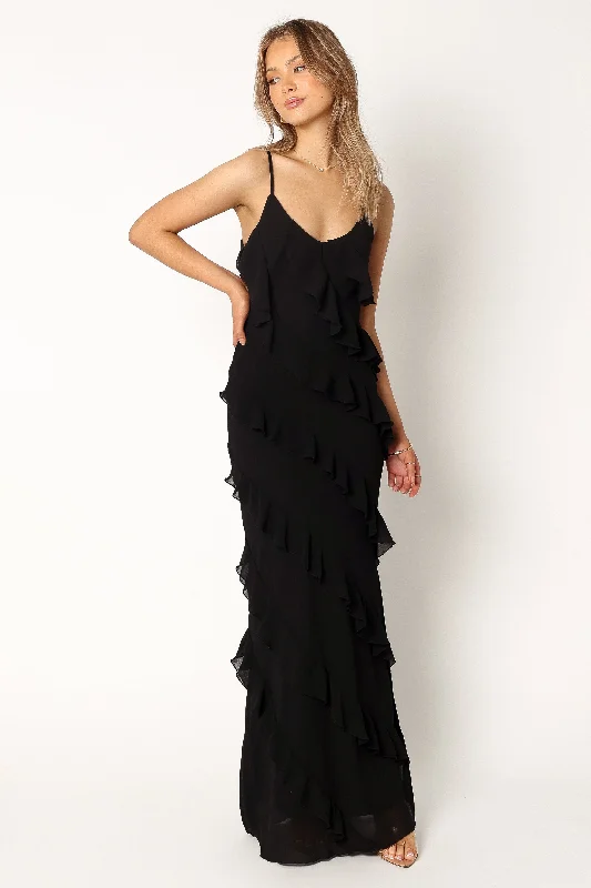 Wedding guest dresses for relaxed outdoor weddings with a country charm -Ciao Ruffles Maxi Dress - Black